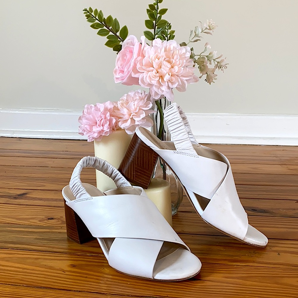 Cole Haan US size 7.5 white and wood sling backs